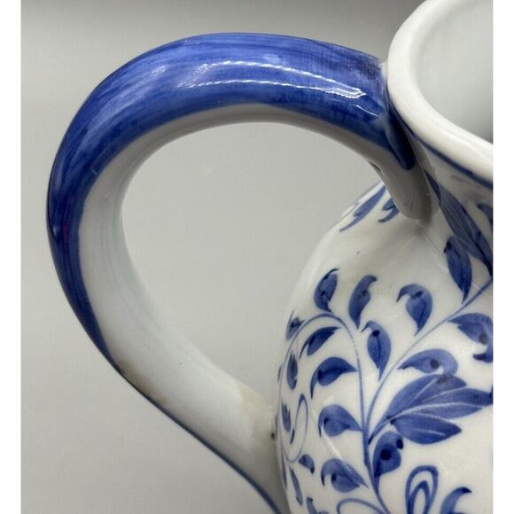 Pitcher Andrea by Sadek Blue White Handle Spout Floral Design 5.5 Tall 3.5 Diam. - Picture 5 of 9